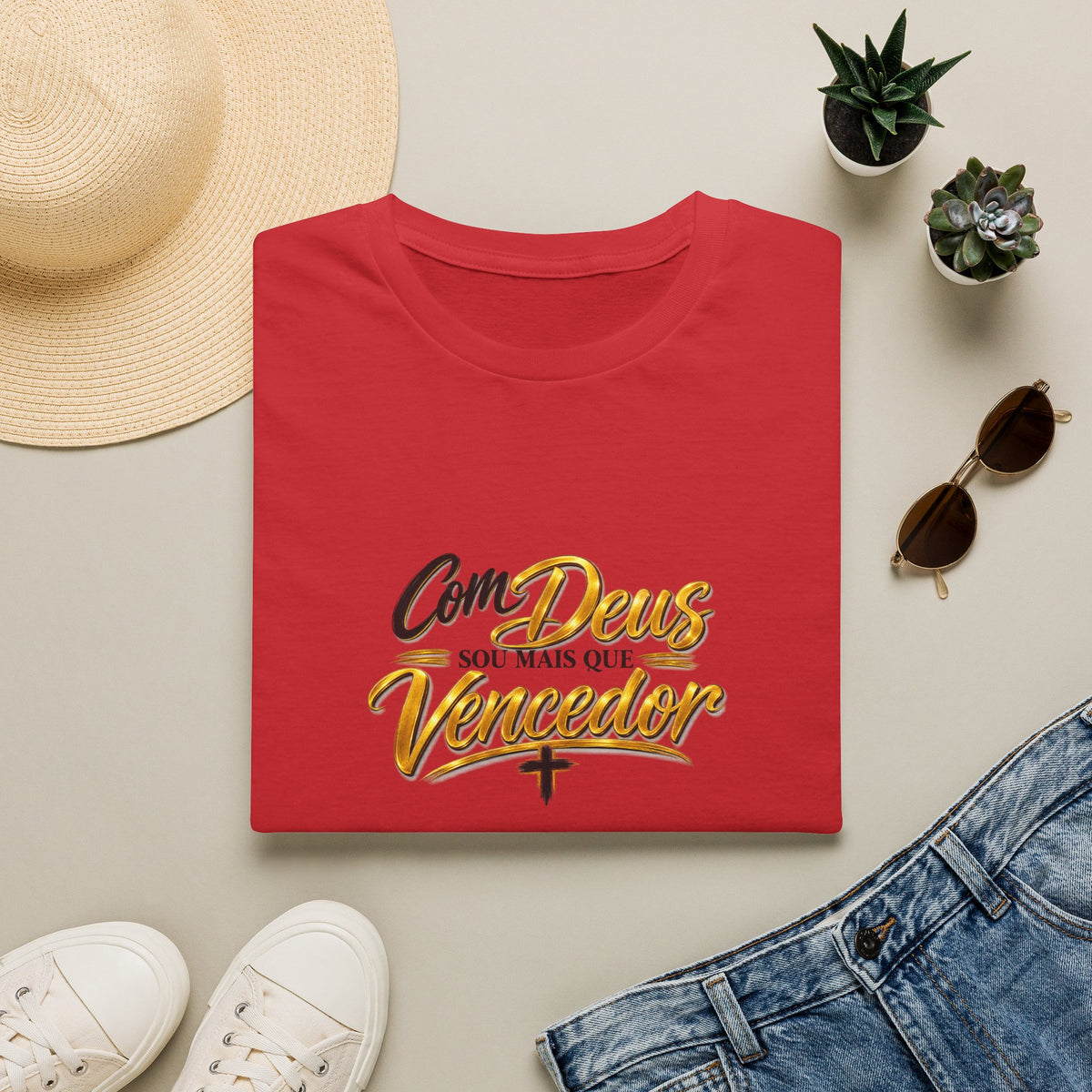 T-Shirt — "Com Deus sou mais que Vencedor" Christian Faith Graphic Tee